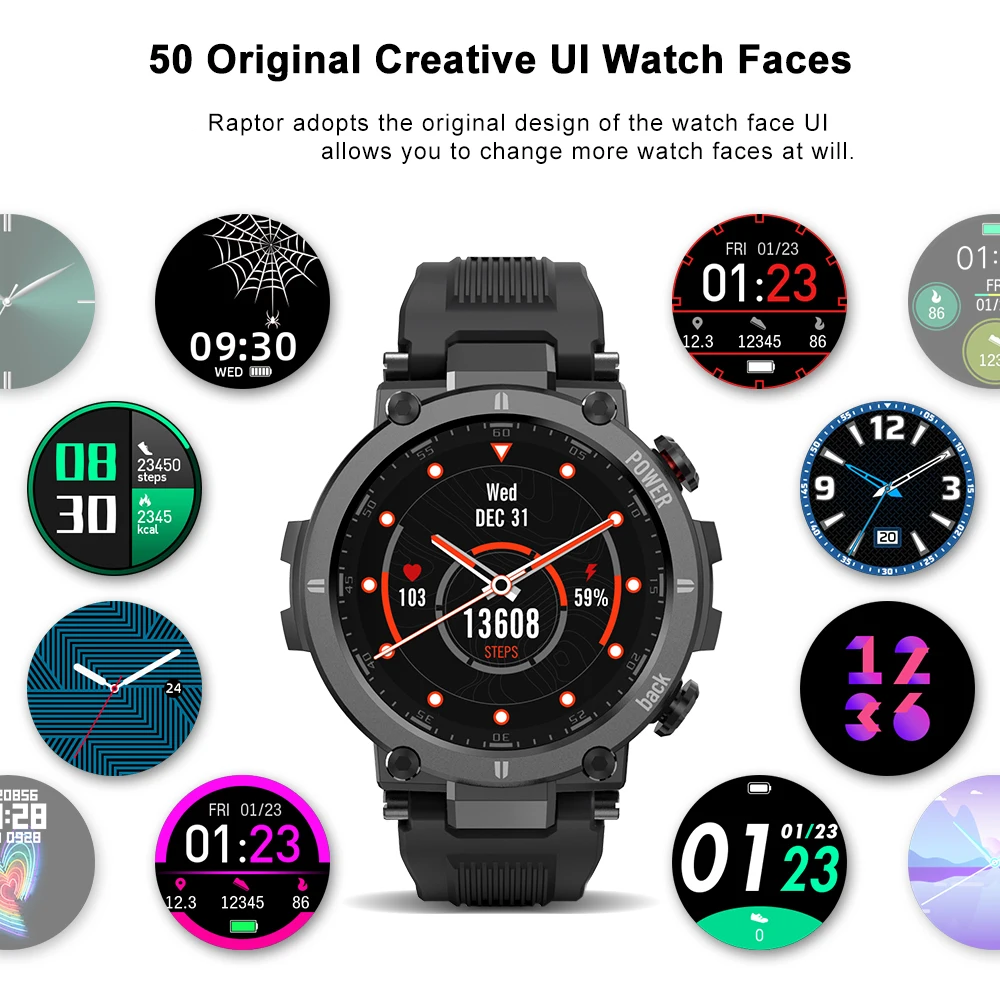 

NEW 696 Raptor Outdoor Sport Watch Rugged Bluetooth Full Touch Smart Watch Ip68 Waterproof Tracker Fashion Smartwatch For Men