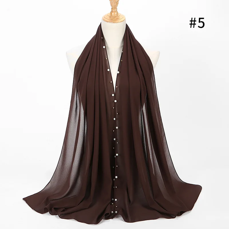 5 women pearl bubble chiffon scarf Head hijab wrap full cover-up shawls foulard femme headscarf crinkle muslim hijabs stole - Цвет: 5
