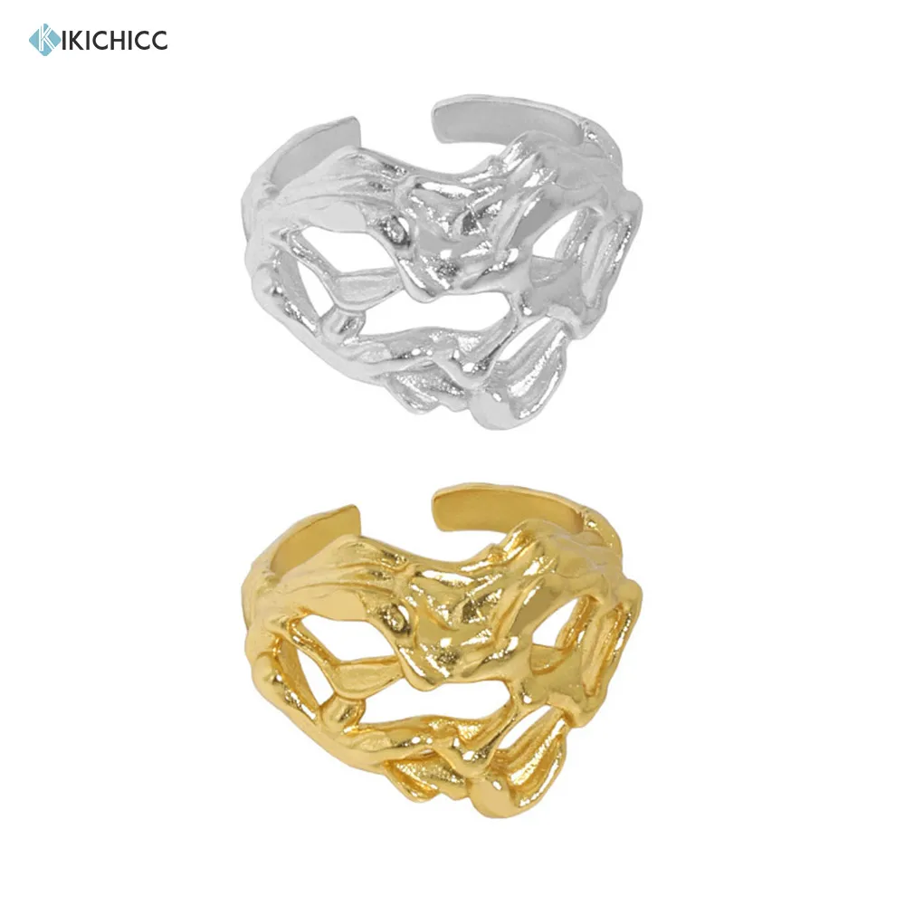 

KIKICHICC 925 Sterling Silver Gold Plain Twist Resizable Geometric Rings Hollow Openwork Luxury Jewelry Round Luxury Fashion