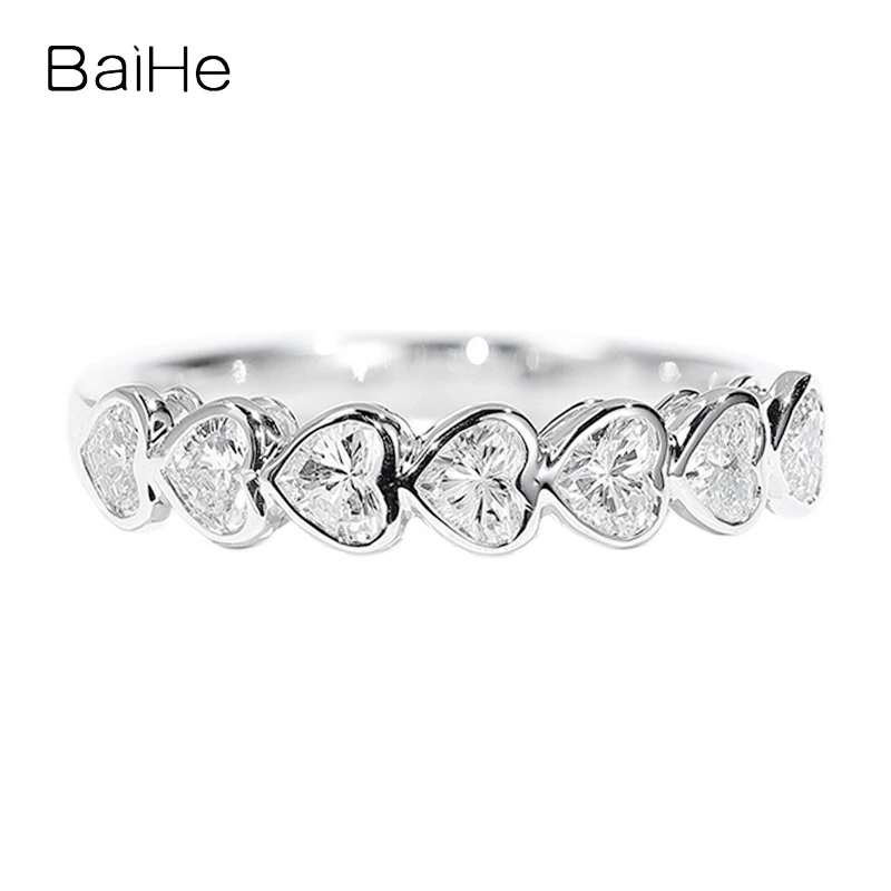 Baihe solid 14k ouro branco h/si natural anel de diamante feminino casamento banda na moda jóias finas fazendo diamante anel diamante