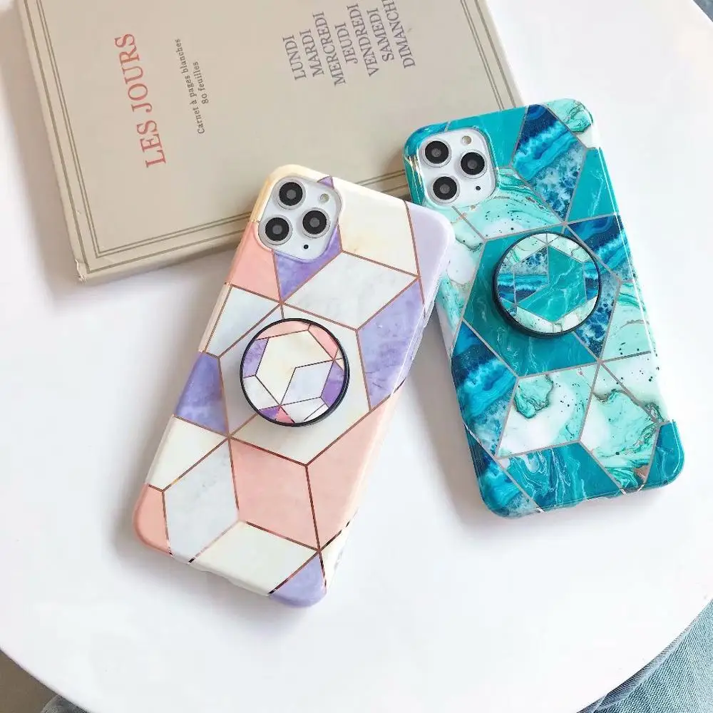 Необычная Геометрическая подставка держатель мраморный чехол для телефона iPhone 11