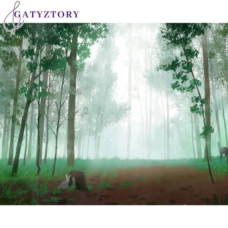 

GATYZTORY Acrylic Painting By Numbers Forest Scenery DIY 60x75cm Paint By Numbers On Canvas Landscape Frameless Home Decor