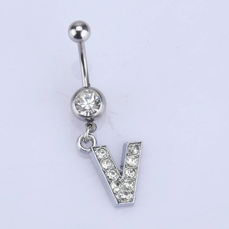 

24 Letters to Choose From Crystal Navel Ring Drop Dangle Body Piercing Nombril Ombligo Belly Button Ring Men Women Body Jewelry