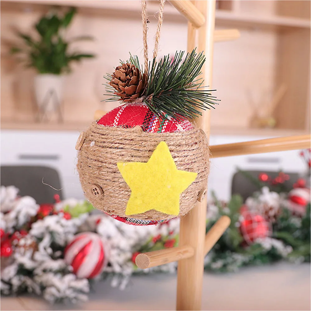 

Twine Red Lattice Ornaments Round Christmas Decoration Tree Hanging Linen Lanyard Home And Party Burlap Pendant Flax