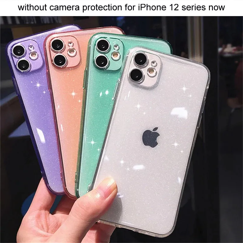 candy color glitter transparent phone case for iphone 13 11 12 pro 12 mini x xr xs max se 2020 7 8 plus 6 6s soft silicone cover free global shipping