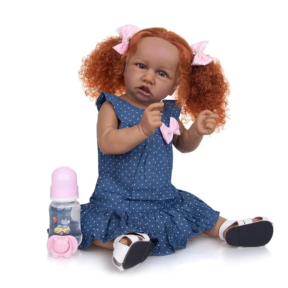 Рыжие волосы Reborn Baby Doll Силиконовые африканские куклы 57 см ручной работы для