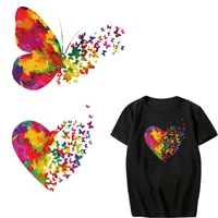 iron on transfers watercolor butterfly love heart patches for girl clothing diy dress hat applique heat transfer thermo stickers