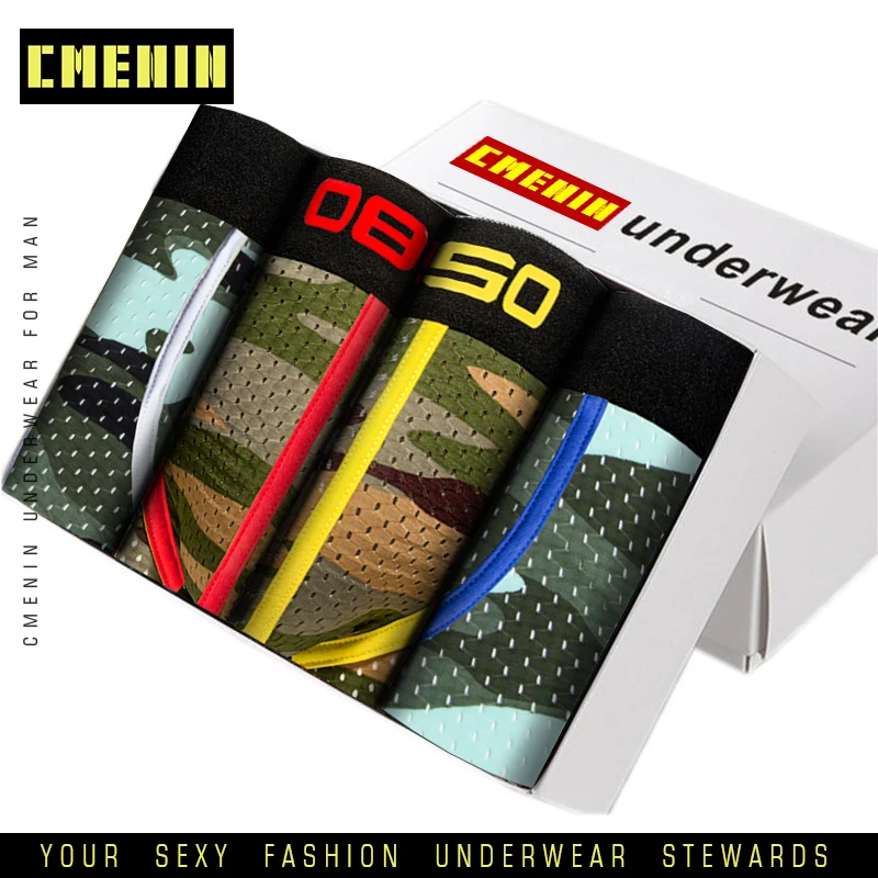 Мужские боксеры CMENIN 4 шт./лот камуфляжное нижнее белье из сетчатой ткани|Мужские