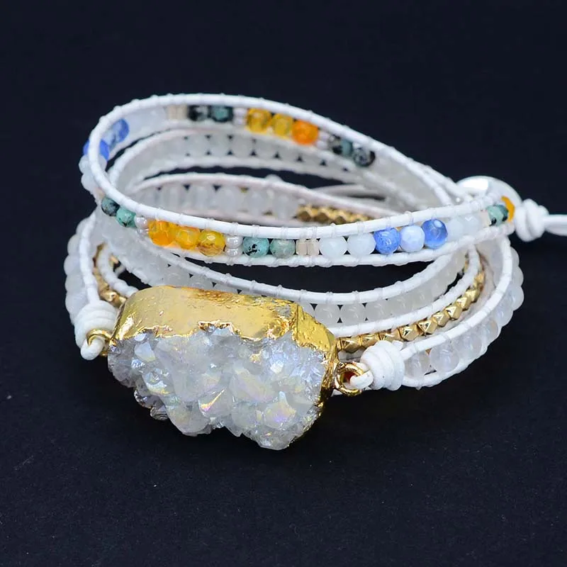 Женский браслет с металлической подвеской из 5 частей белым камнем | Украшения и