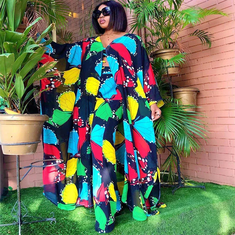 

Two Piece Maxi Dress And Pants Sets Plus Size African Clothes For Women Tracksuit Kaftan Dresses Boubou Robe Vetement Femme 2021