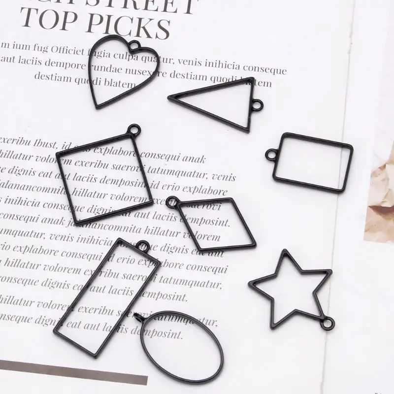 9 шт Ассорти черный геометрический прессованный цветок рамка кулон Смола