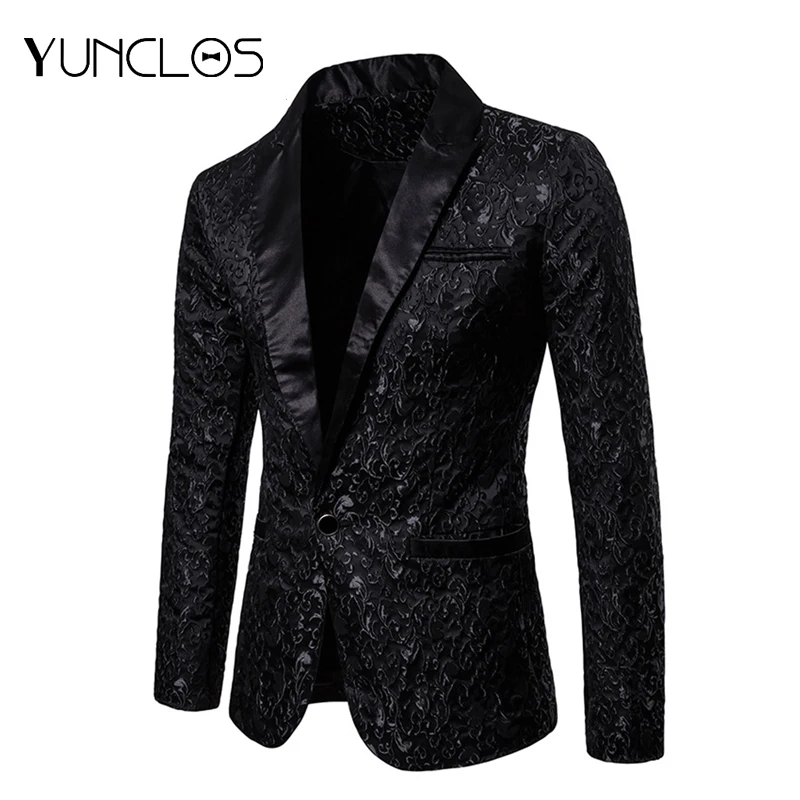 Мужской блейзер с пайетками для свадьбы и вечерние цветочным принтом на одной