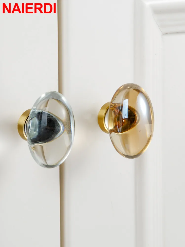 NAIERDI латунные хрустальные стеклянные ручки для шкафа роскошные медные дверные
