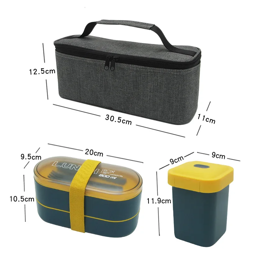 

New Double Layer Healthy Material Lunch Box With Fork and Spoon Microwave Bento Boxes Dinnerware Set Food Storage Container