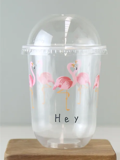 cup and lid1 50 шт одноразовая кофейная чашка fat u-образный молочный чай пластиковая чашка Фламинго шаблон 500 мл напиток сок упаковка кружки с крышками - Цвет: cup and lid1