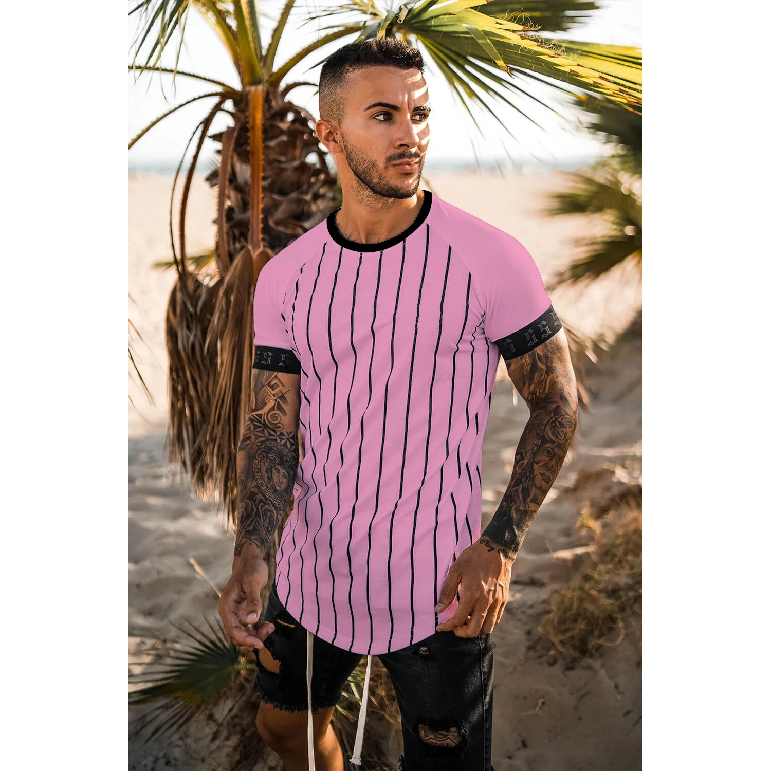 

2021 trend new design stitching men's T-shirt fashion T-shirt casual shirt hot hip-hop T-shirt suitable for short sleeves