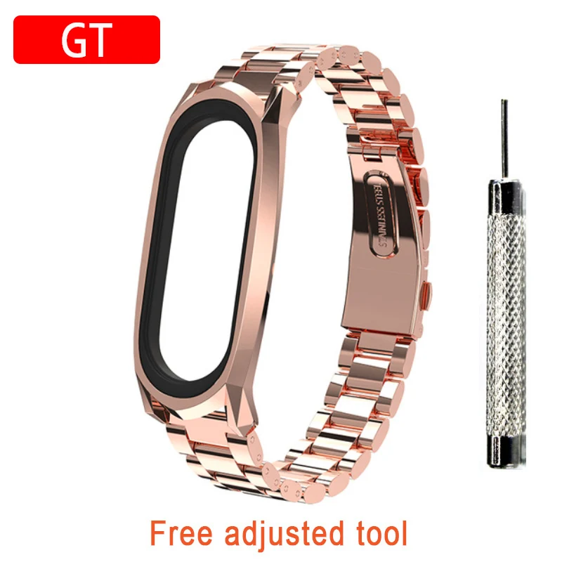 GT Rose-gold Для Xiaomi mi Band 4 металлический ремешок Безвинтовой из нержавеющей стали для Xiaomi mi band 4 NFC браслет металлический сменный ремешок для mi 4 - Цвет: GT Rose-gold