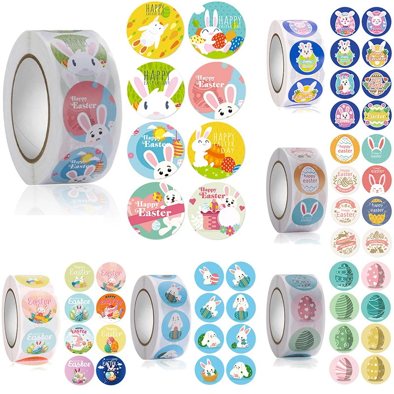 

500pcs/Roll 2.5cm Bunny Easter Stickers Carrot Egg Paper Seal Labels Adhesive Labels Easter Party Kids Gifts Bag Box Decor Tags