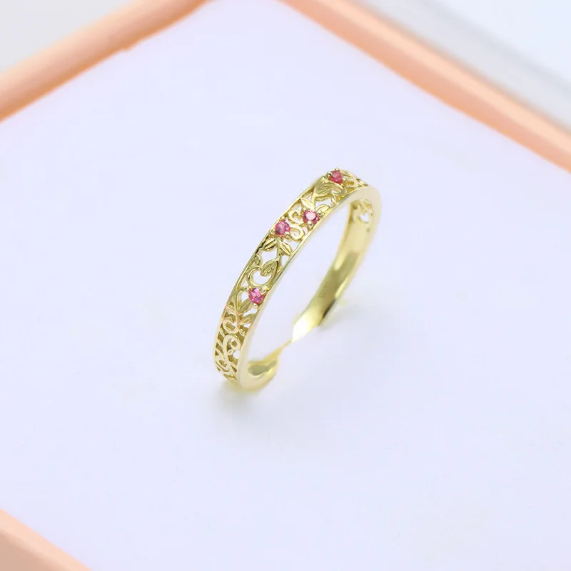 Элегантные полые драгоценные камни 9K из настоящего желтого золота с цветочным