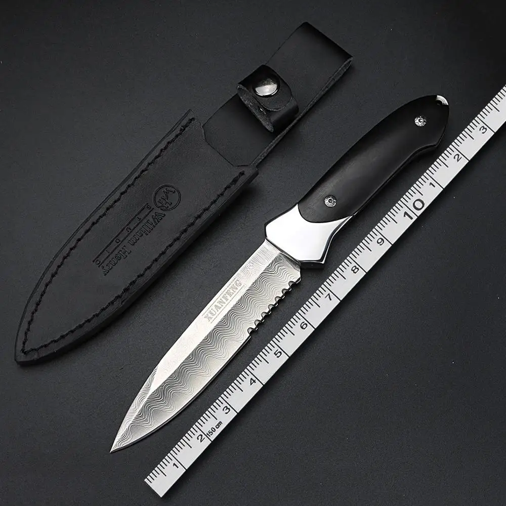 

XUAN FENG outdoor hunting knife Damascus self-defense short knife fixed blade lifesaving knife tactical support knife
