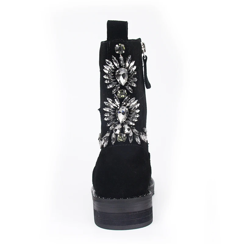 

VALLU 2018 Winter Shoes Women Snow Boots Natural Suede Crystal Decoration Lady Warm Ankle Boots Three Color