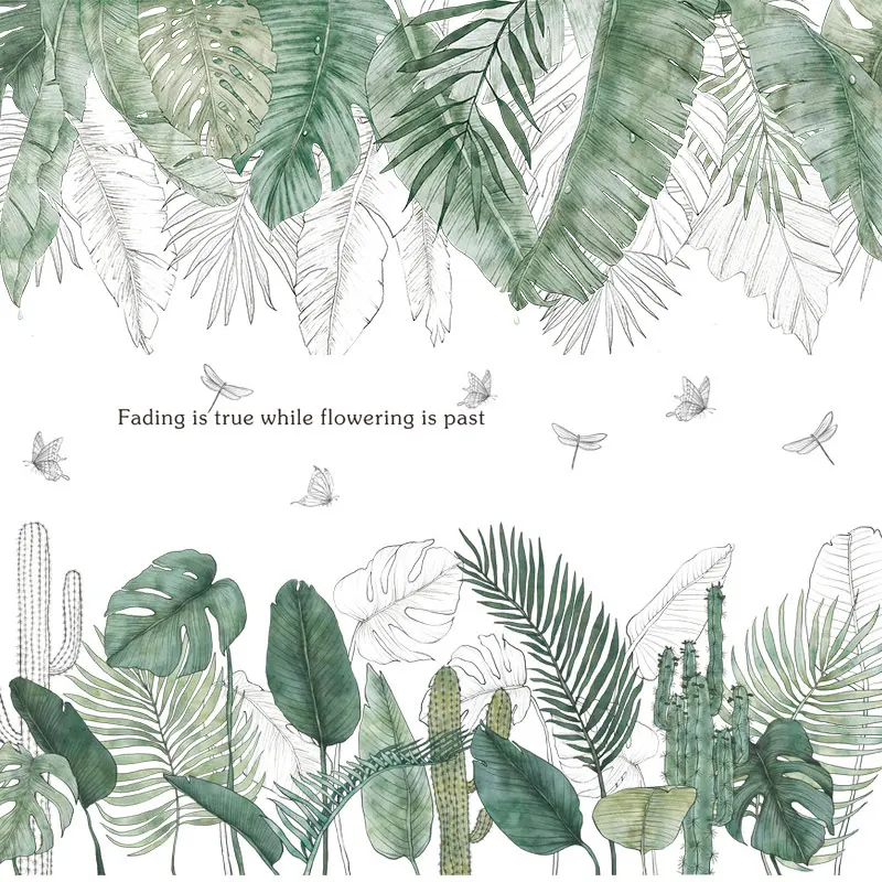 Тропические настенные наклейки с зелеными листьями для спальни гостиной дивана