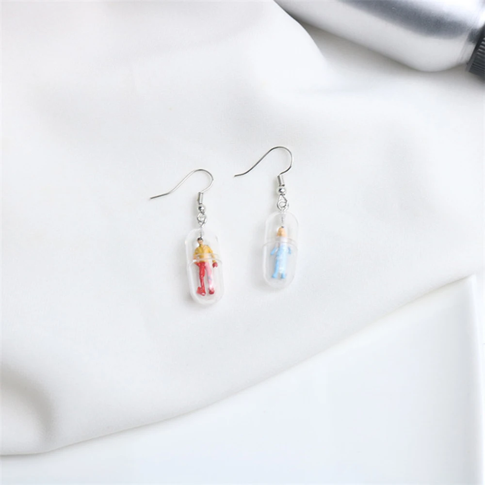 Крутые разноцветные капсулы ручной работы человекоид забавные серьги-капли