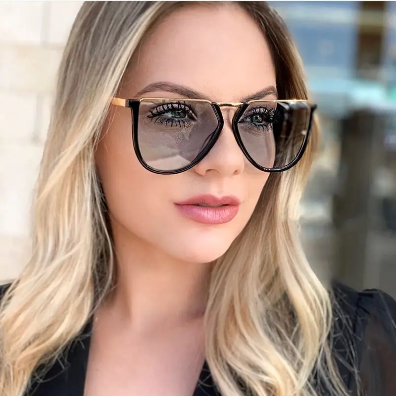 FEISHINI УФ-защита, антибликовые градиентные солнцезащитные очки Cateye, женские солнцезащитные очки с металлическим вырезом, дизайн шампанского, Винтажные Солнцезащитные Очки