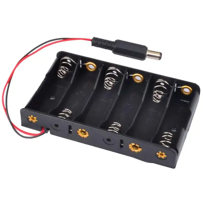Новый 6 x AA Батарея чехол держатель для хранения с DC2.1 Мощность Jack Arduino Черный ABS