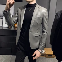 2021 brand clothing mens high quality casual leather suit blazersmale slim fit fashion business suitmens leather jacket 4xl