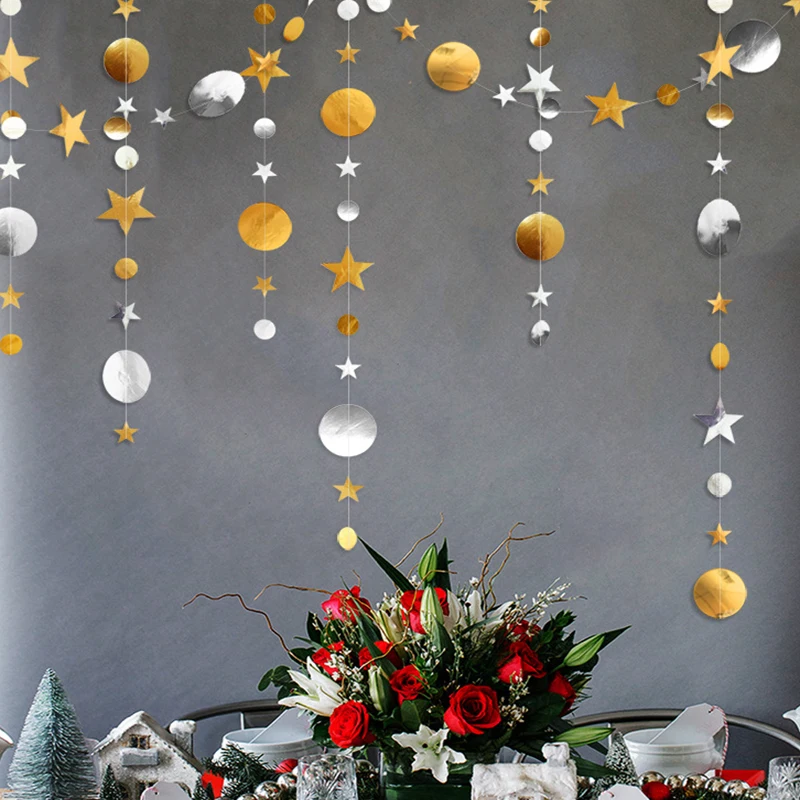 4 м мерцающий круглый звезда бумажные гирлянды золото/серебро креативный DIY кулон