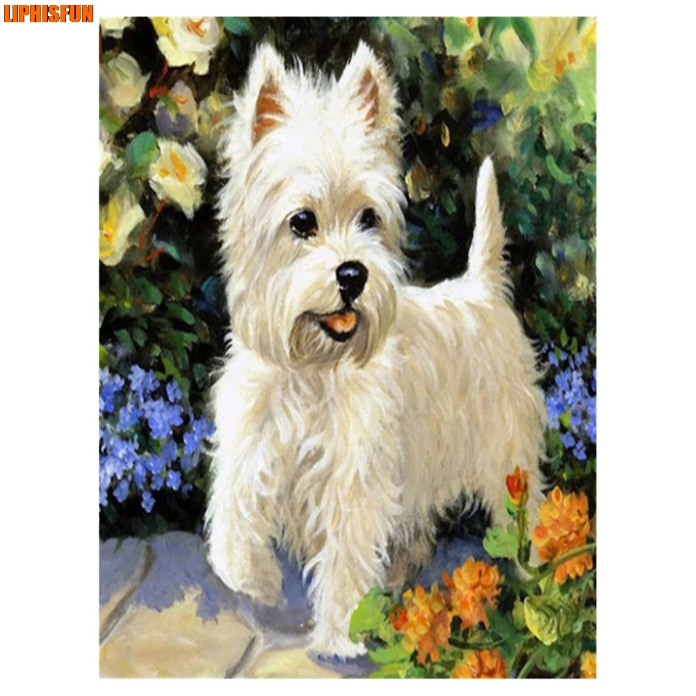 

Вышивка крестиком LIPHISFUN ручной работы, алмазная живопись, полное обучение, домашний декор, квадратные, круглые, с животными, собака, сад