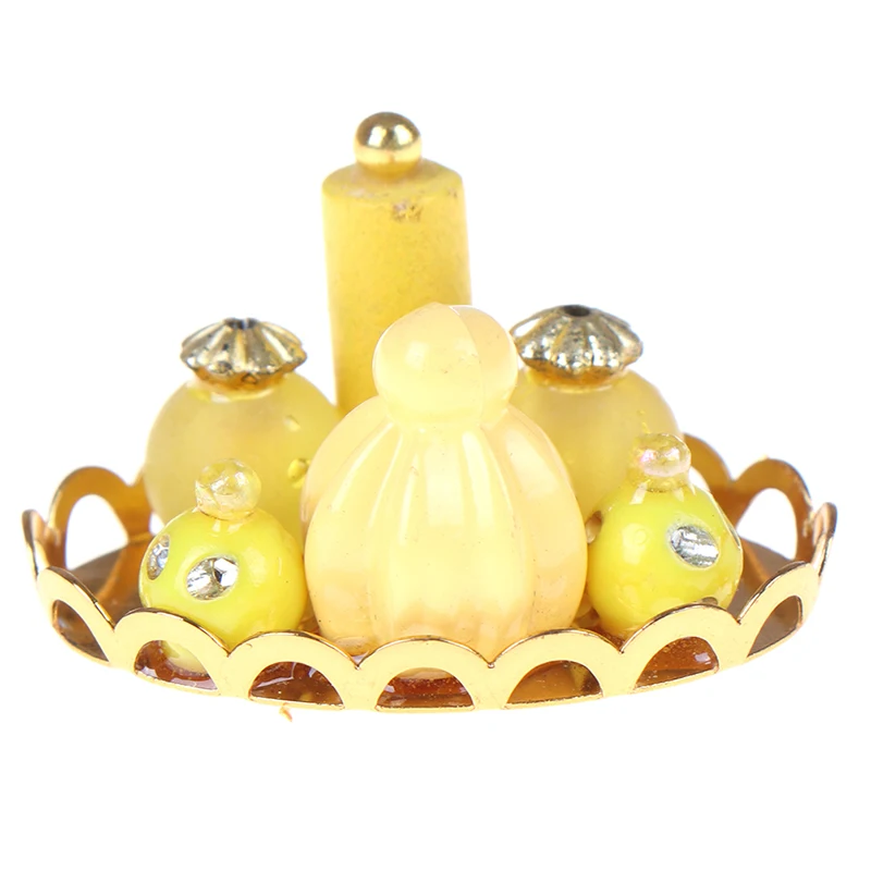 1/12 миниатюрный желтый флакон парфюма для кукольного домика с золотой