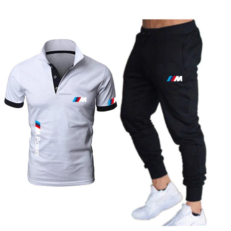 

Summer new BMW men's short-sleeved polo shirt suit lapel fashion casual polo shirt + thin pants breathable fashion two-piece sui