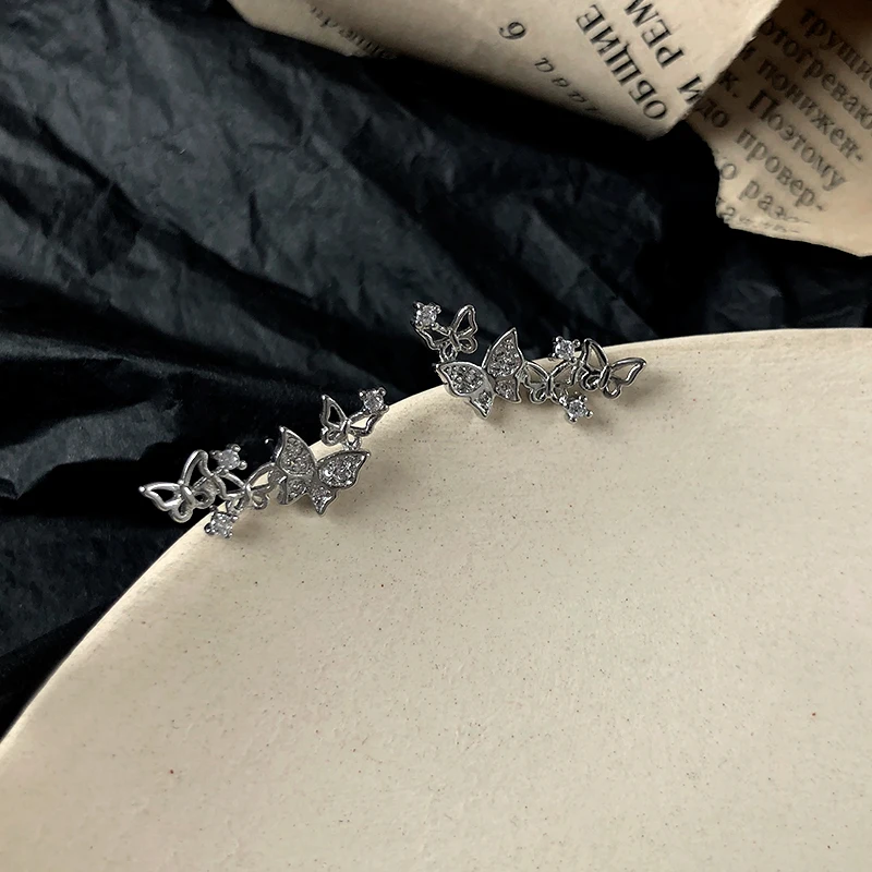 

S925 needle Cute Butterfly Earring Hot Selling Delicate Jewelry High Quality Crystal Hollow Stud Earrings For Girl Student Gits