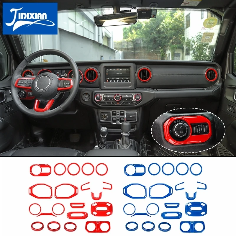 

JIDIXIAN Car Dashboard Interior Decoration Suite Kit Cover Sticker for Jeep Wrangler JL 2018 2019 2020 2021 Red Blue Accessories