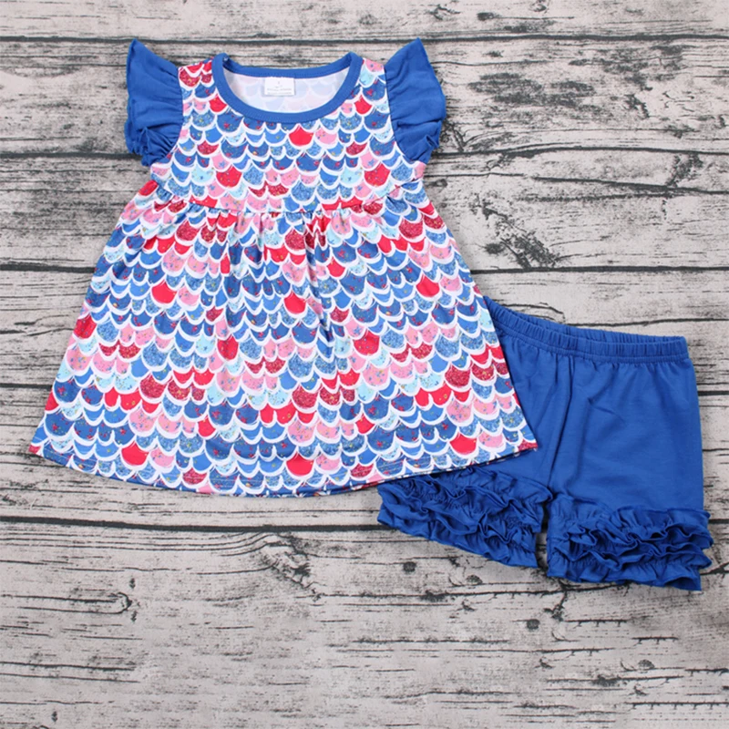 

2020 fashional kids boutique clothing toddler girls clothes scale pattern T-shirt & Short girl clothes