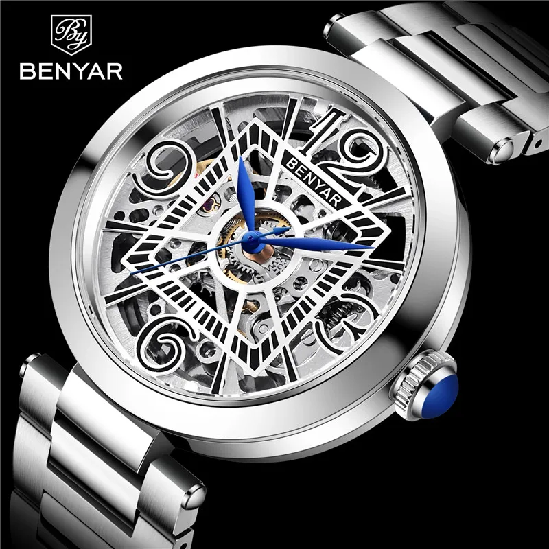 NEW BENYAR Men's Watches Top Brand Luxury Hollow Automatic Mechanics Watch Men Classic Skeleton Waterproof Watches Reloj Hombre