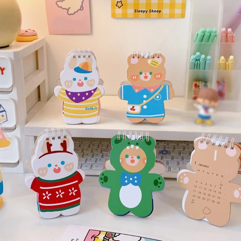 

DXAB Creative Bear-shaped Calendar Rabbit-shaped Monthly Calendar with Holiday Highlighted for Office Home Dorm Hospital