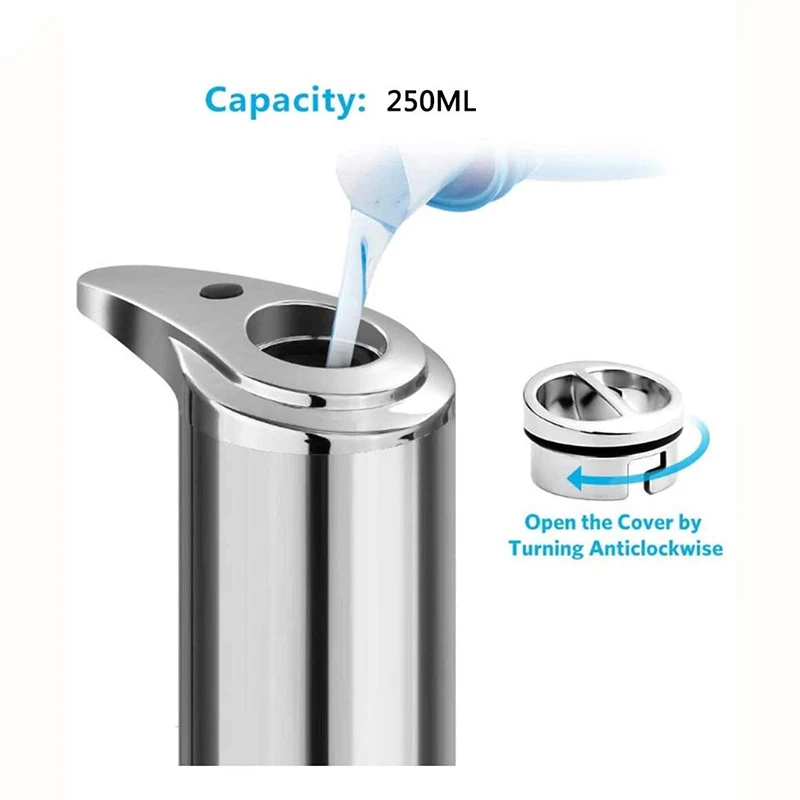 

250ml Stainless Steel Automatic Bathroom Soap Liquid Dispenser Infrared Foam Pump Soap Dispenser Liquid Soap Holder
