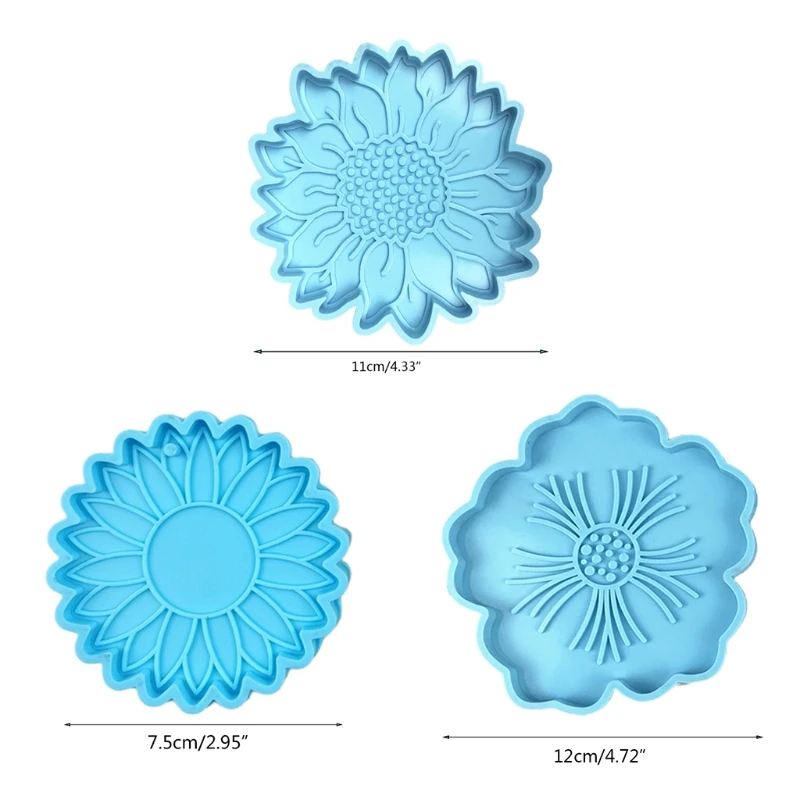 

3 Pcs Flower Coaster Epoxy Resin Mold DIY Crafts Decorations Casting Tools Cup Mat Silicone Mould