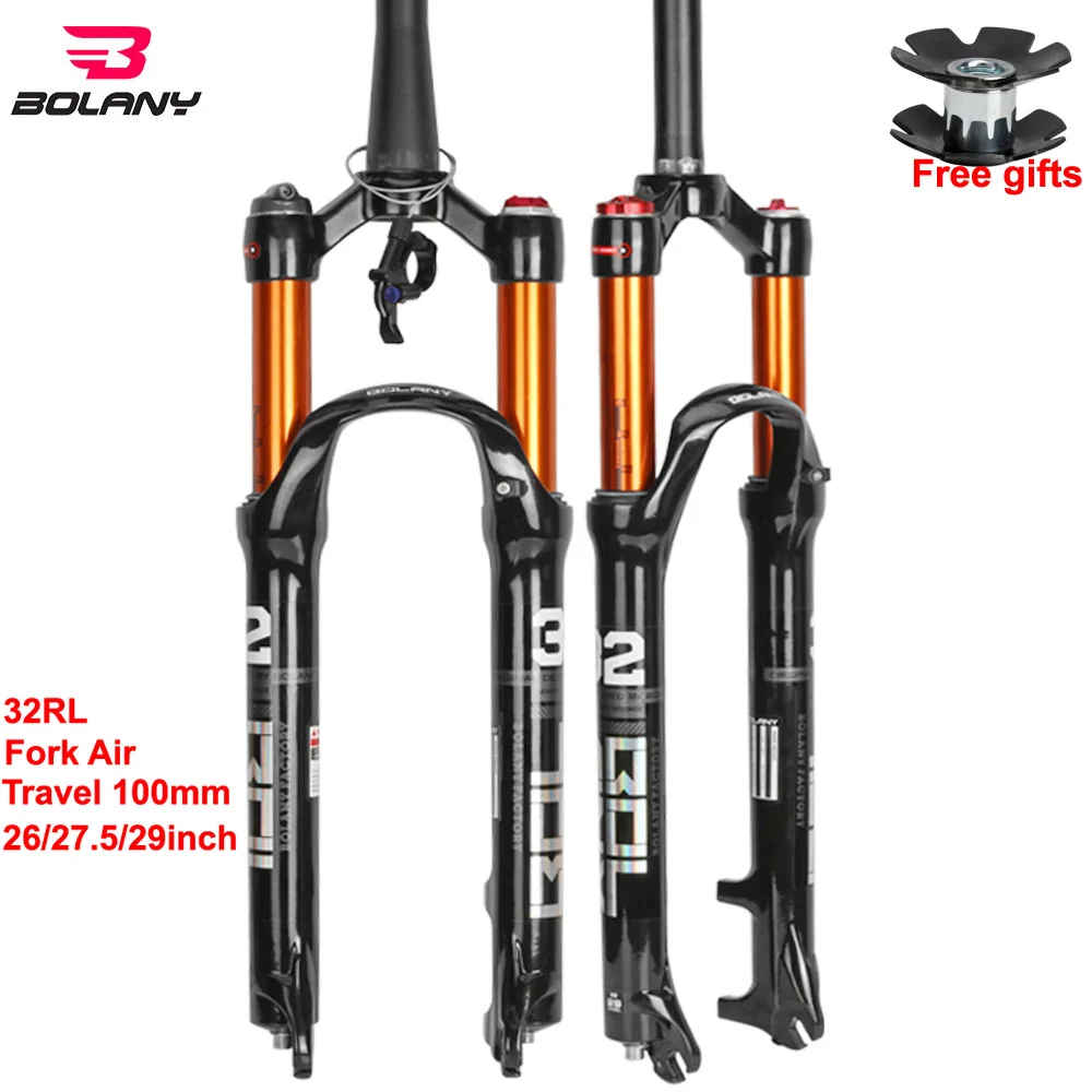 

Bolany Magnesium Alloy MTB Bicycle Fork Supension Air 26/27.5/ 29er Inch Mountain Bike 32 RL100mm Fork For A Bicycle Accessories