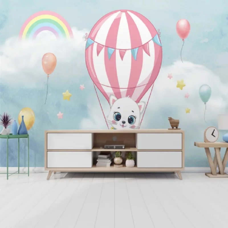 8D Papel Mura воздушный шар Кот Радуга облако 3d настенная роспись для детской комнаты