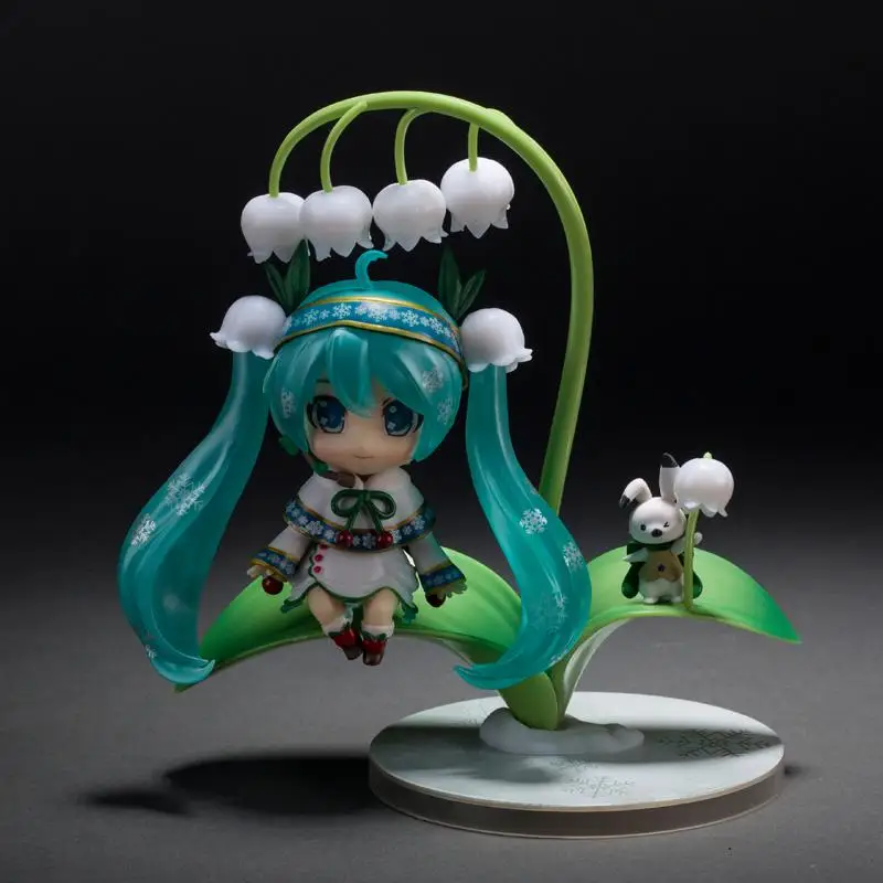 12 см VOCALOID Nendoroid 493# Hatsune Snow Miku Аниме Фигурка лист лотоса Снежный колокольчик версия модели коллекционные Kawaii игрушки куклы