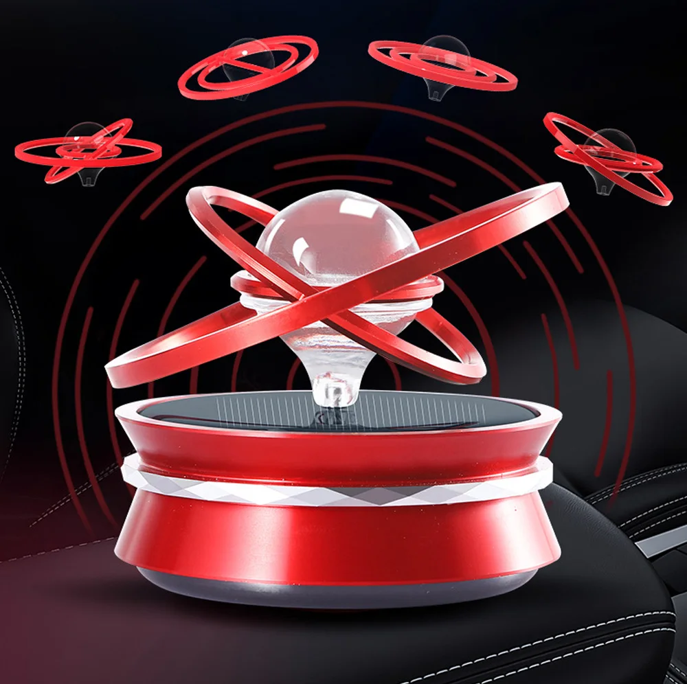 

Aluminum Alloy Solar Power Car Aromatherapy Air Freshener-Interstellar Suspension Three-Ring Fascinating Maglev Aroma Diffuser