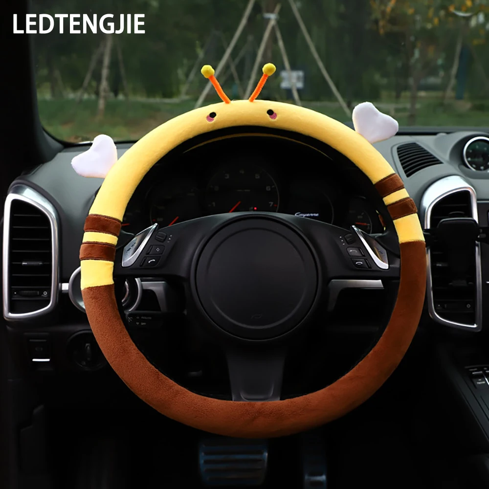 

LEDTENGJIE Cute Cartoon Car Steering Wheel Cover Winter Plush Anti-skid Warmth Крышка рулевого колеса автомобиля