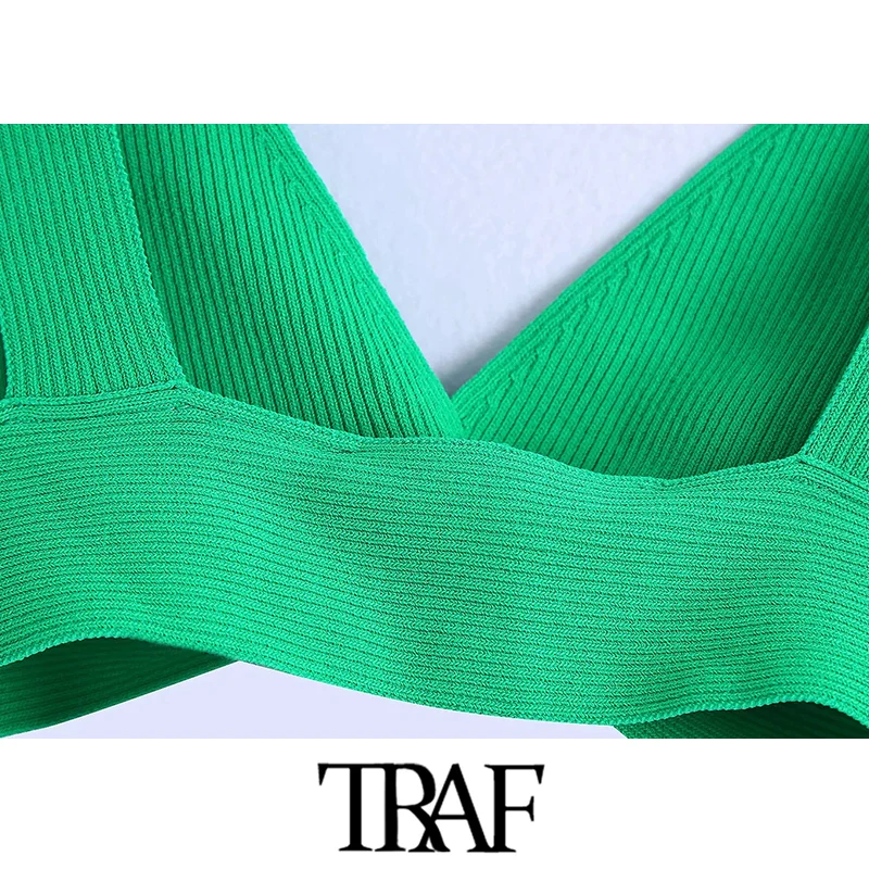 

Women Fashion Ribbed Knit Crop Tank Tops Vintage V Neck Wide Straps Female Camis Mujer