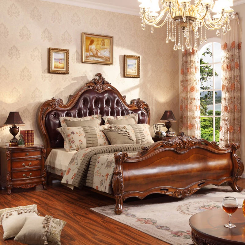 Кровать ОБИТАЯ натуральной кожей твердой древесины 1 8 м кровать king size WA625|Кровати|