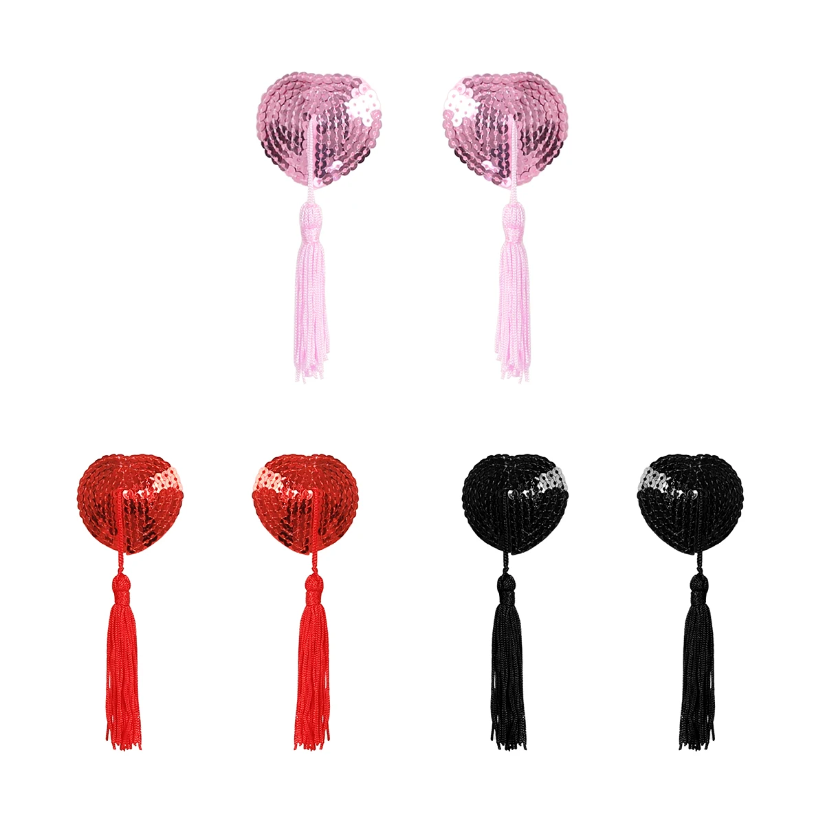 Women Nipple Covers Sequin Heart Shaped Tassel Adhesive Breast Pasties Lingerie Stickers Chest Pads Sex Tools Toys for Couples | Красота и