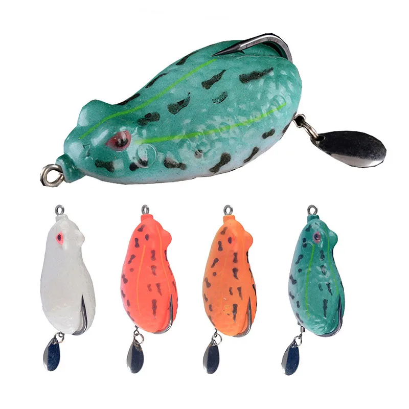 

4Colors 6cm/18g Artificial Toad Soft Bait Wobbler With High Carbon Double Hook Bionic Bait Sequins 3D Eyes Sea Fishing Lures
